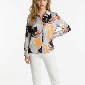 STYLEWE Floral Button-Down Shirt in Gray, Black & Yellow